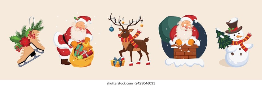 Christmas and Winter Holiday Bright Object and Symbol Vector Set