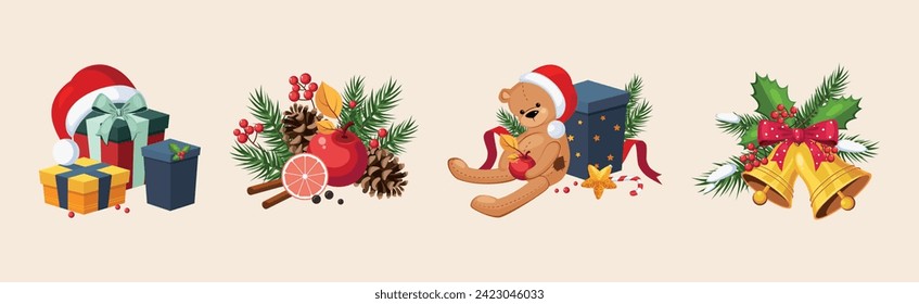 Christmas and Winter Holiday Bright Object and Symbol Vector Set