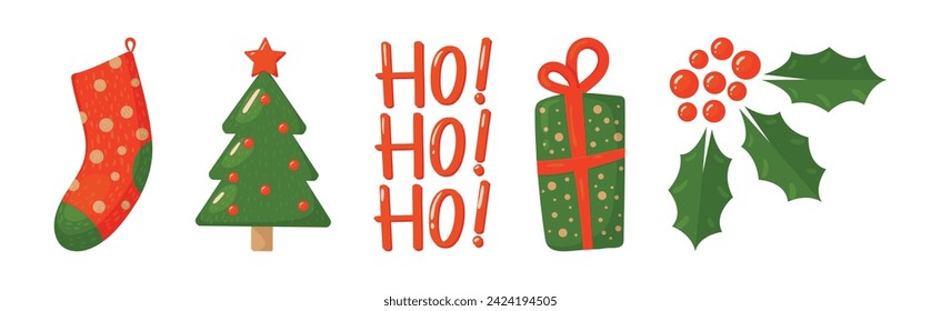 Christmas and Winter Holiday Bright Object and Symbol Vector Set