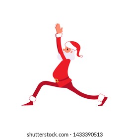Christmas winter holiday character of healthy Santa doing yoga pose the cartoon flat vector illustration isolated on white background. Xmas Santa Claus for New Year design.