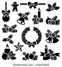 Christmas winter holiday decoration collection - vector silhouette illustration