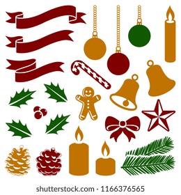 Christmas winter holiday decoration collection - vector color illustration