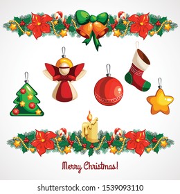 Christmas winter holiday decoration collection. Vector illustration. decor for party time