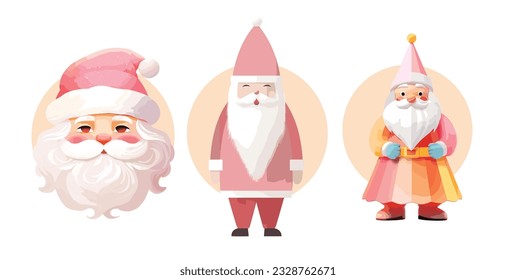 Christmas winter holiday design element. Cute Isolated Santa Claus Character Portrait.