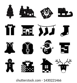 Christmas Winter Holiday Elements Solid Black Silhouette Vector Icon Set Pack Illustration