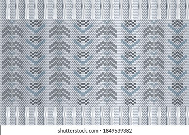 Weihnachts- und Winterferien-Strickmuster für Plaid, Pullover-Design. Vektornahtloses Muster in grauen, blauen Farben.