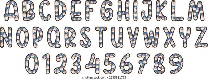 Christmas Winter Holiday Themed Alphabet and Number Handmade Vector Design Graphic Template