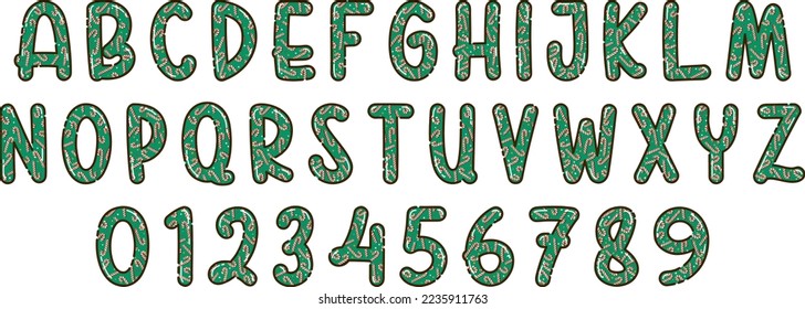 Christmas Winter Holiday Themed Alphabet and Number Handmade Vector Design Graphic Template