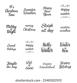 Christmas and Winter Holiday Typography Bundle – Festive Phrases and Handwritten Styles for Seasonal Decor