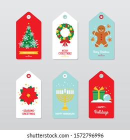 Christmas and winter holidays gift tag set flat vector design templates.