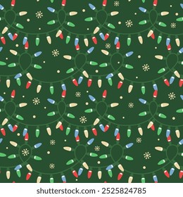 Christmas, winter holidays seamless pattern with color garland