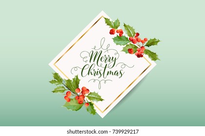 Christmas Winter Holly Berry Banner, Graphic Background, December Invitation, Flyer or Card  in Vector