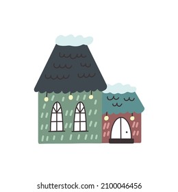 Christmas winter house rustic  hand drawn naive art