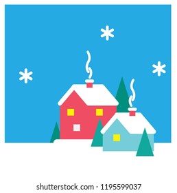 Christmas winter houses. Vector illustration. 