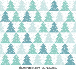 Christmas winter Icon Seamless Pattern with New Year Tree. Happy Winter Holiday Wallpaper with Nature Snowv Decor elements. Christmas Fir Tree  geometrical tiled background design
