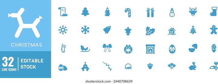 Christmas and Winter Icon set Editable Stroke.	
