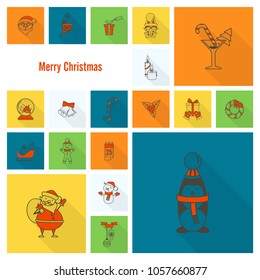 Christmas and Winter Icons Collection. Colorful. Long Shadow. Simple and Minimalistic Style. Vector