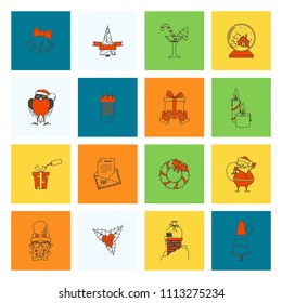 Christmas and Winter Icons Collection. Colorful. Simple and Minimalistic Style. Vector