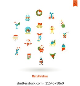 Christmas and Winter Icons Collection. Colorful. Simple and Minimalistic Style. Vector