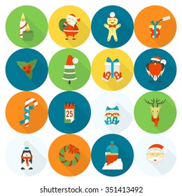 Christmas and Winter Icons Collection. Colorful. Long Shadow. Simple and Minimalistic Style. Vector