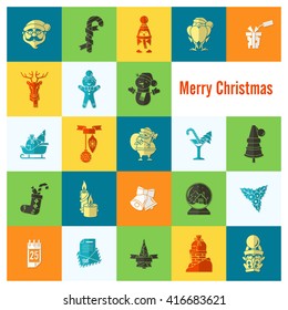 Christmas and Winter Icons Collection. Colorful. Simple and Minimalistic Style. Vector