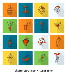 Christmas and Winter Icons Collection. Colorful. Long Shadow. Simple and Minimalistic Style. Vector