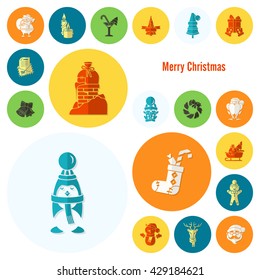 Christmas and Winter Icons Collection. Colorful. Simple and Minimalistic Style. Vector