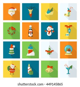 Christmas and Winter Icons Collection. Colorful. Long Shadow. Simple and Minimalistic Style. Vector