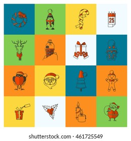 Christmas and Winter Icons Collection. Colorful. Simple and Minimalistic Style. Vector