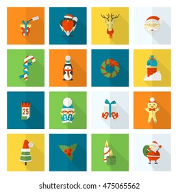 Christmas and Winter Icons Collection. Colorful. Long Shadow. Simple and Minimalistic Style. Vector