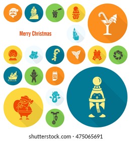 Christmas and Winter Icons Collection. Colorful. Long Shadow. Simple and Minimalistic Style. Vector