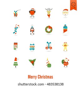 Christmas and Winter Icons Collection. Colorful. Simple and Minimalistic Style. Vector