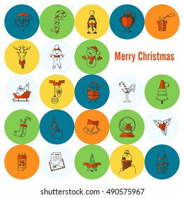 Christmas and Winter Icons Collection. Colorful. Simple and Minimalistic Style. Vector