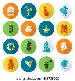 Christmas and Winter Icons Collection. Colorful. Long Shadow. Simple and Minimalistic Style. Vector