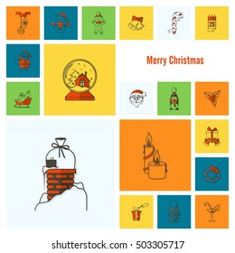 Christmas and Winter Icons Collection. Colorful. Simple and Minimalistic Style. Vector