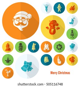 Christmas and Winter Icons Collection. Colorful. Long Shadow. Simple and Minimalistic Style. Vector