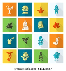 Christmas and Winter Icons Collection. Colorful. Long Shadow. Simple and Minimalistic Style. Vector