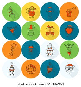 Christmas and Winter Icons Collection. Colorful. Long Shadow. Simple and Minimalistic Style. Vector