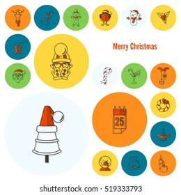 Christmas and Winter Icons Collection. Colorful. Simple and Minimalistic Style. Vector