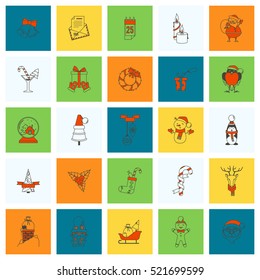 Christmas and Winter Icons Collection. Colorful. Simple and Minimalistic Style. Vector