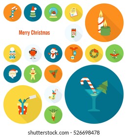 Christmas and Winter Icons Collection. Colorful. Long Shadow. Simple and Minimalistic Style. Vector