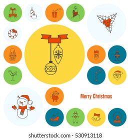 Christmas and Winter Icons Collection. Colorful. Simple and Minimalistic Style. Vector