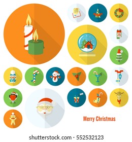 Christmas and Winter Icons Collection. Colorful. Long Shadow. Simple and Minimalistic Style. Vector