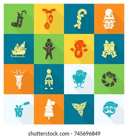 Christmas and Winter Icons Collection. Colorful. Long Shadow. Simple and Minimalistic Style. Vector