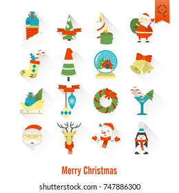 Christmas and Winter Icons Collection. Colorful. Long Shadow. Simple and Minimalistic Style. Vector