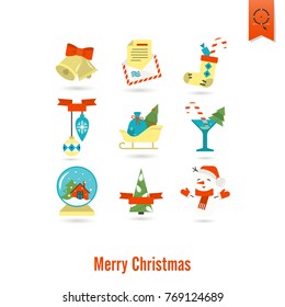 Christmas and Winter Icons Collection. Colorful. Simple and Minimalistic Style. Vector