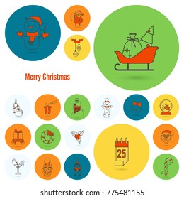 Christmas and Winter Icons Collection. Colorful. Simple and Minimalistic Style. Vector