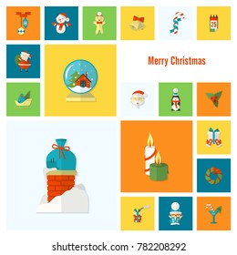 Christmas and Winter Icons Collection. Colorful. Simple and Minimalistic Style. Vector