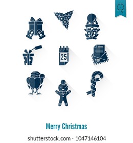 Christmas and Winter Icons Collection. Long Shadow. Simple and Minimalistic Style. Vector