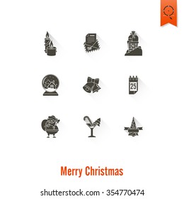 Christmas and Winter Icons Collection. Long Shadow. Simple and Minimalistic Style. Vector